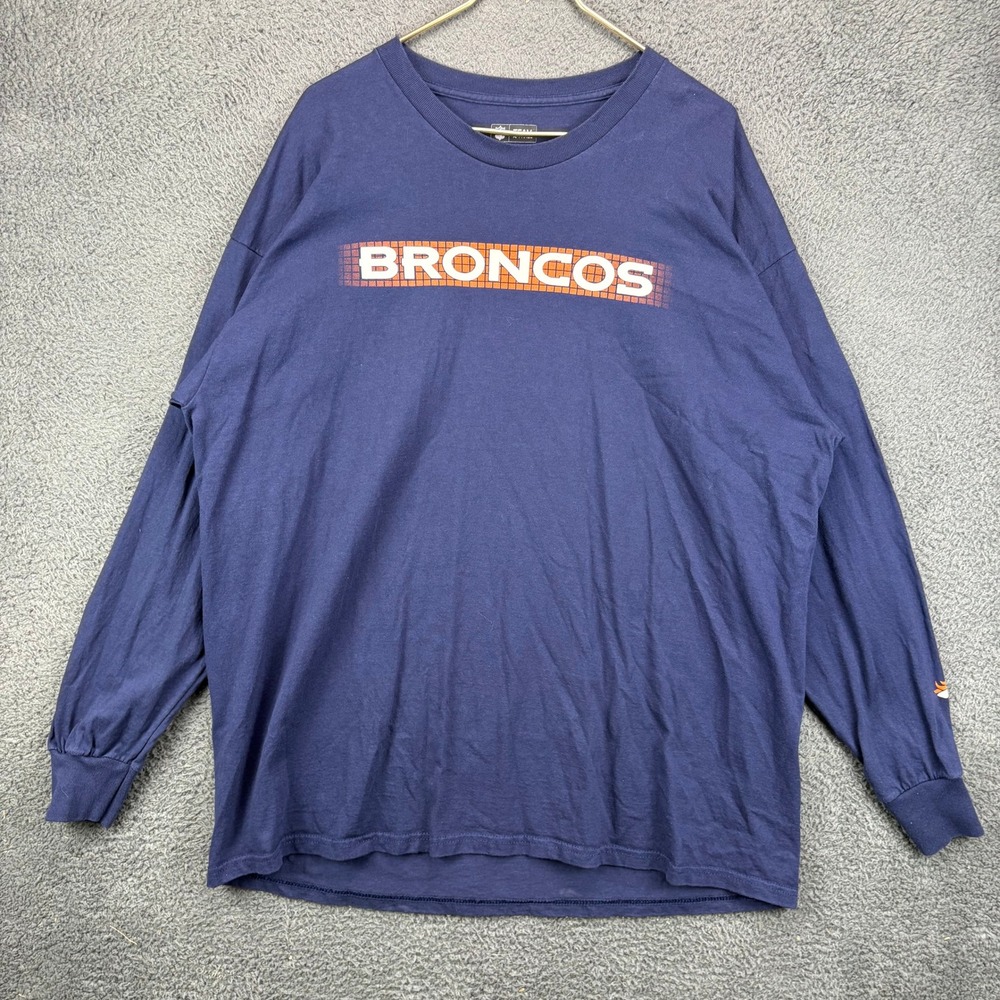 NFL Team Apparel Denver Broncos Long Sleeve Graphic T-Shirt Mens 2XL Navy Blue